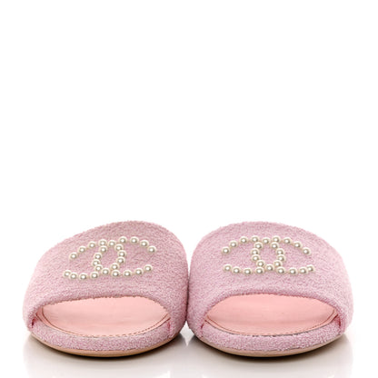 Chanel Tweed Pearl CC Sandals 39.5 Pink 2 of 10