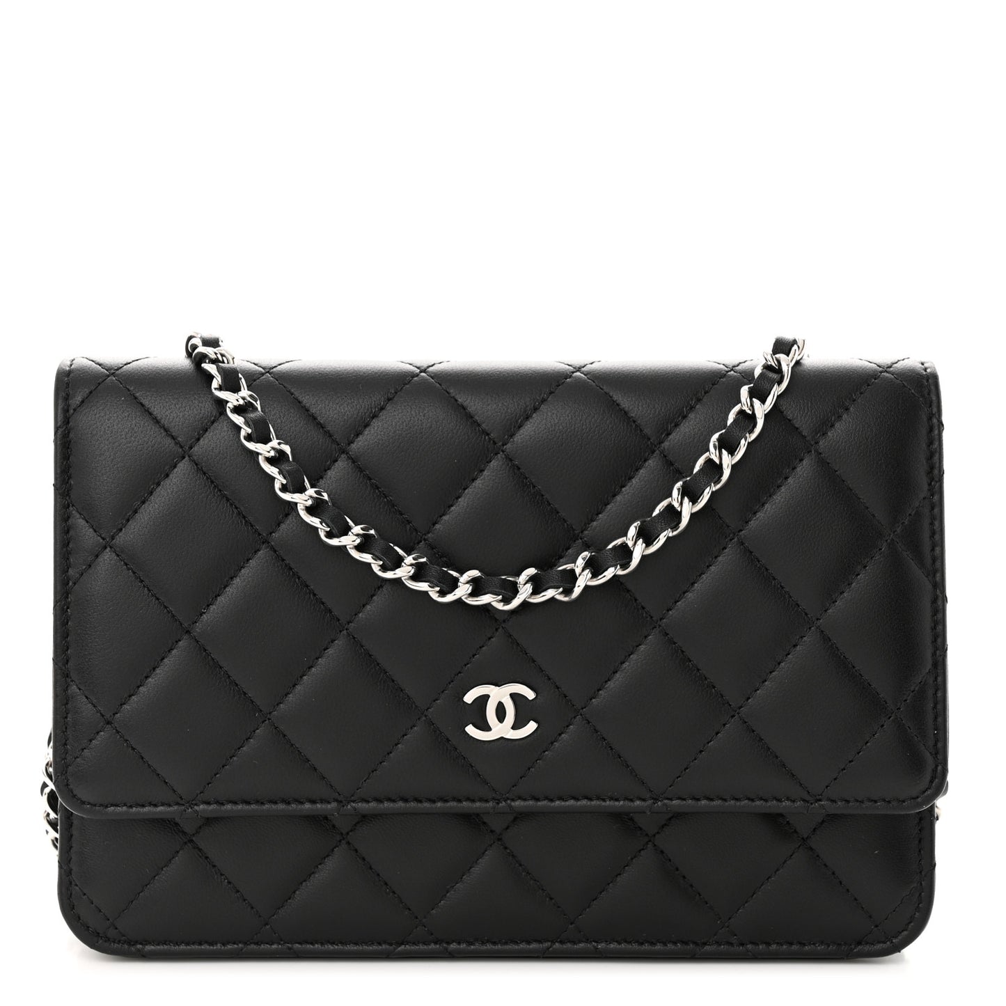 Lambskin Quilted Wallet On Chain WOC Black