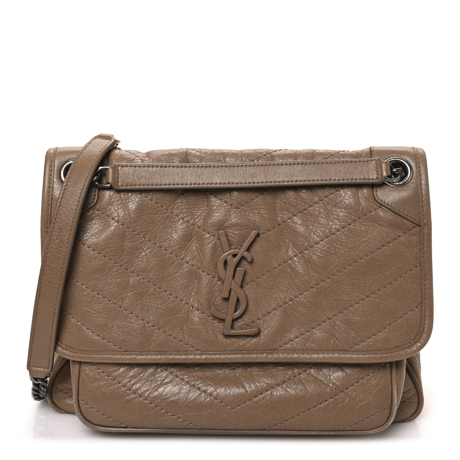 Saint Laurent Crinkled Calfskin Matelasse Monogram Medium Niki Chain Satchel Natural Tan 1 of 11