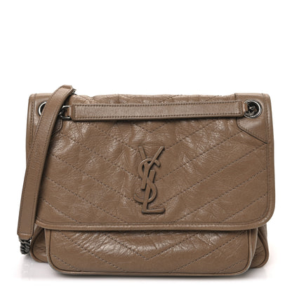 Saint Laurent Crinkled Calfskin Matelasse Monogram Medium Niki Chain Satchel Natural Tan 1 of 11
