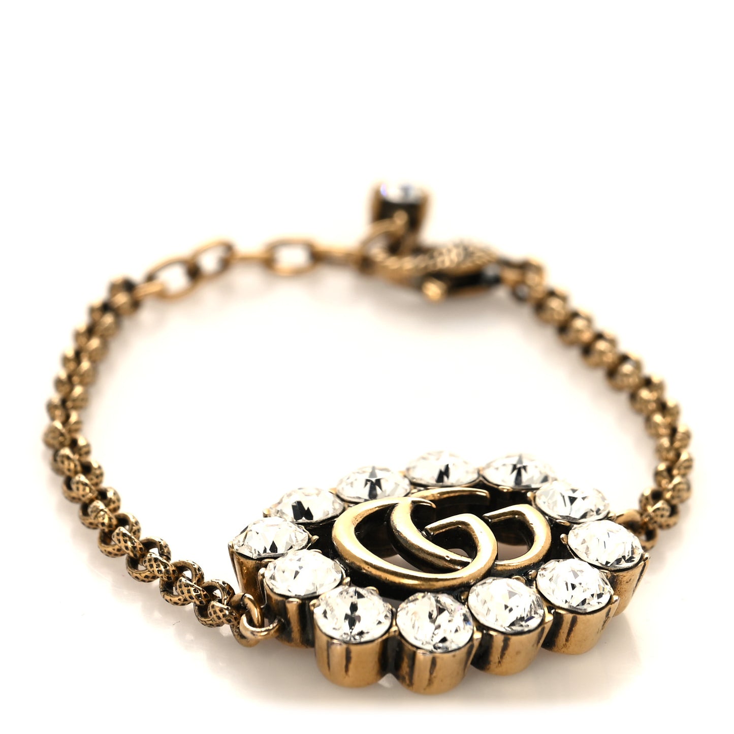 Metal Crystal Double G Bracelet Aged Gold