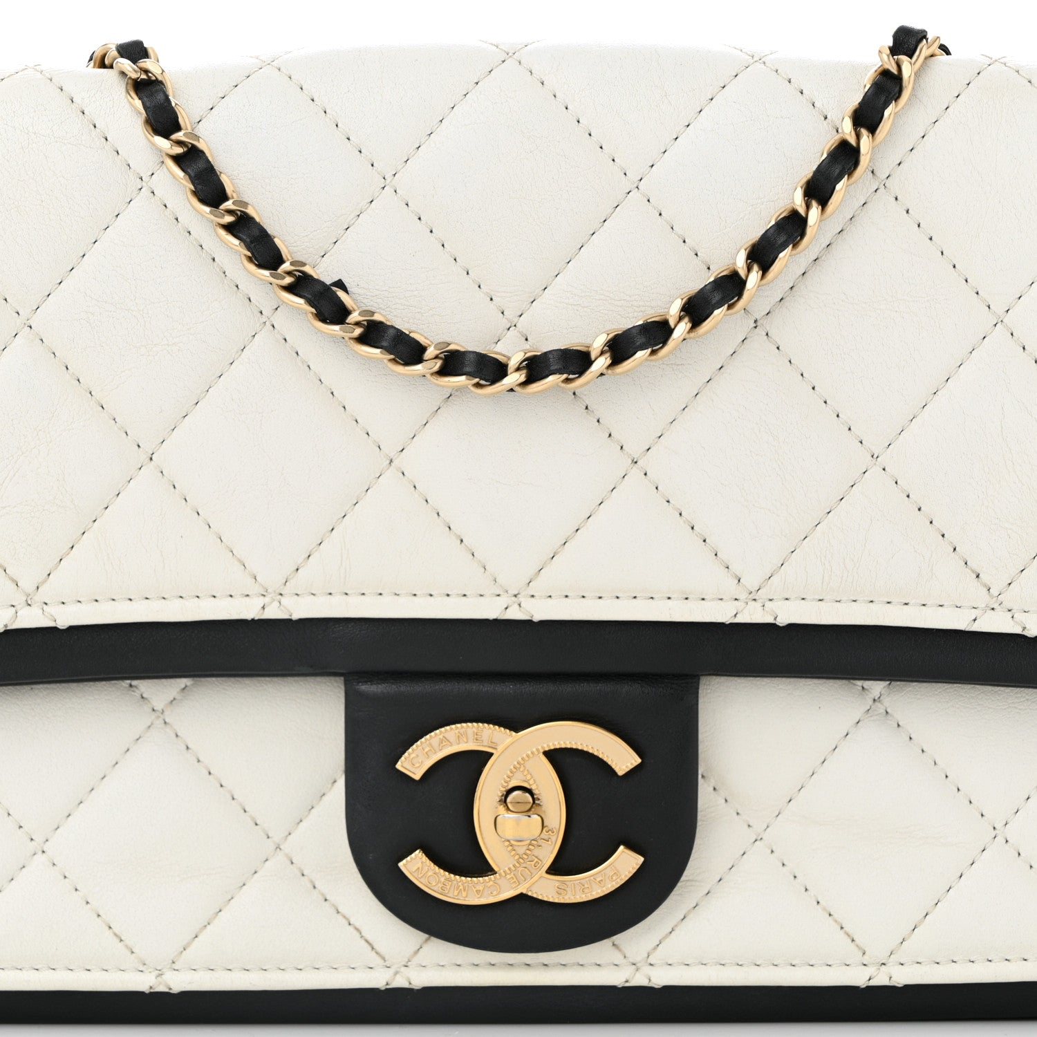 Chanel Calfskin Quilted Graphic Flap Bag Black White 8 of 10