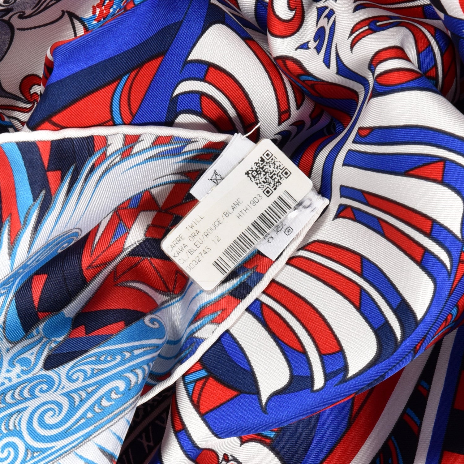 Hermes Silk Kawa Ora Scarf 90 Bleu Rouge White 5 of 5