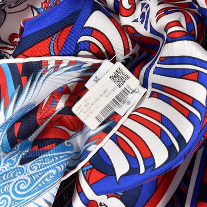 Hermes Silk Kawa Ora Scarf 90 Bleu Rouge White 5 of 5