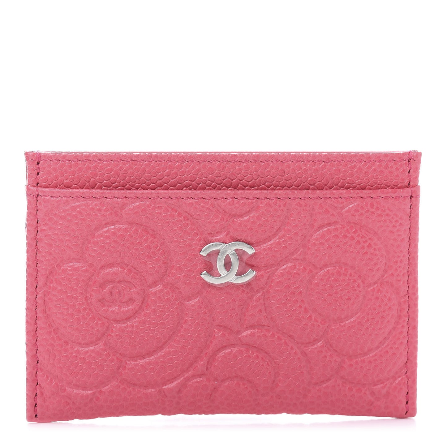 Caviar Camellia Embossed Card Holder Pink