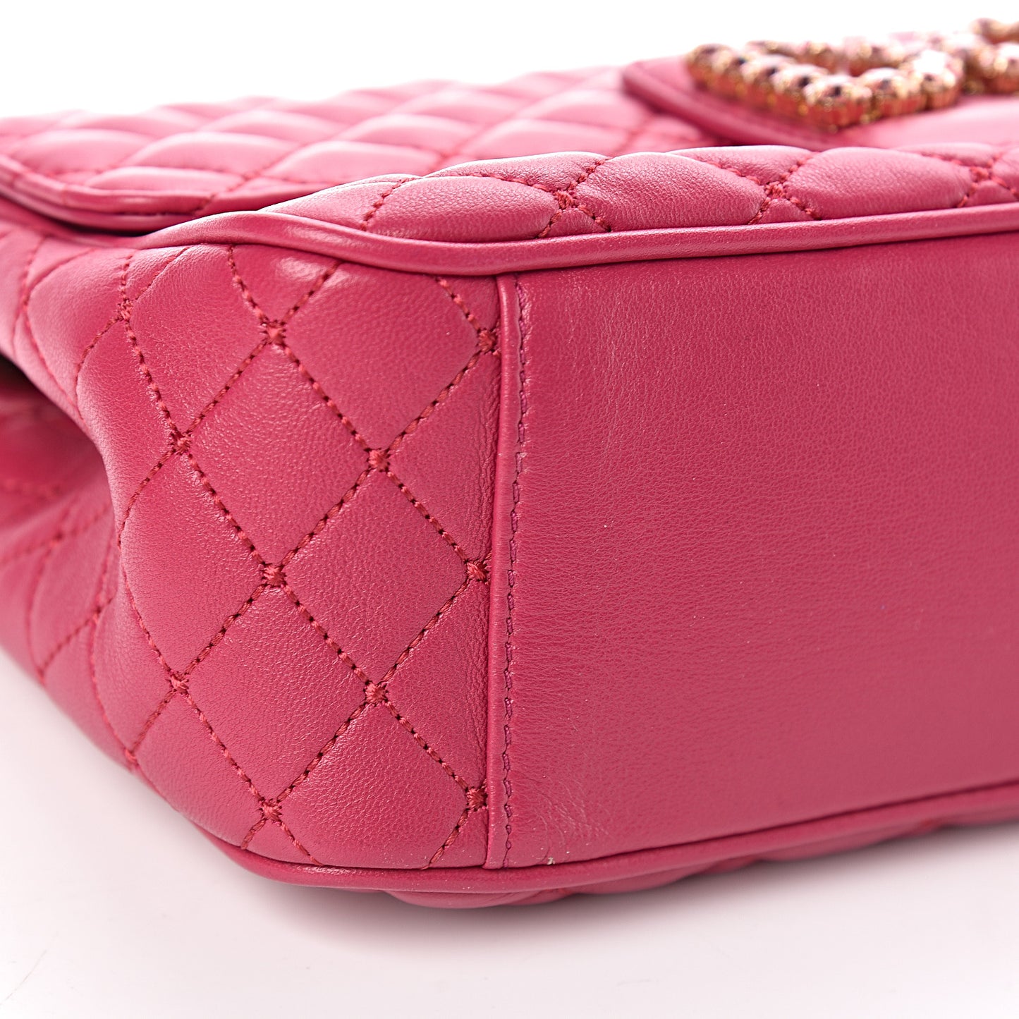 Lambskin Quilted Crystal Embellished Millennial Rectangular Shoulder Bag Fuchsia