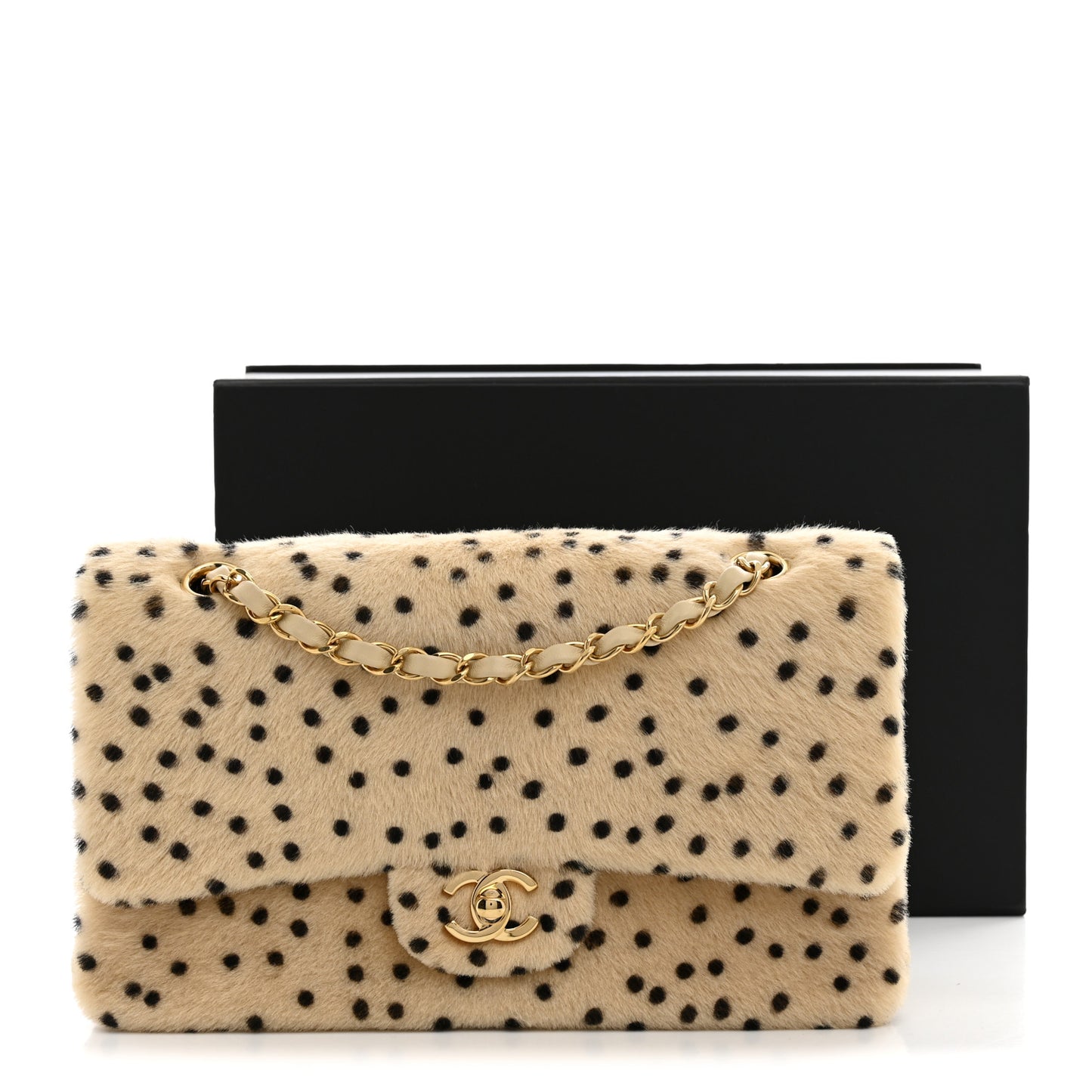 Pony Hair Cheetah Printed Creative Fabrics Flap Light Beige Black