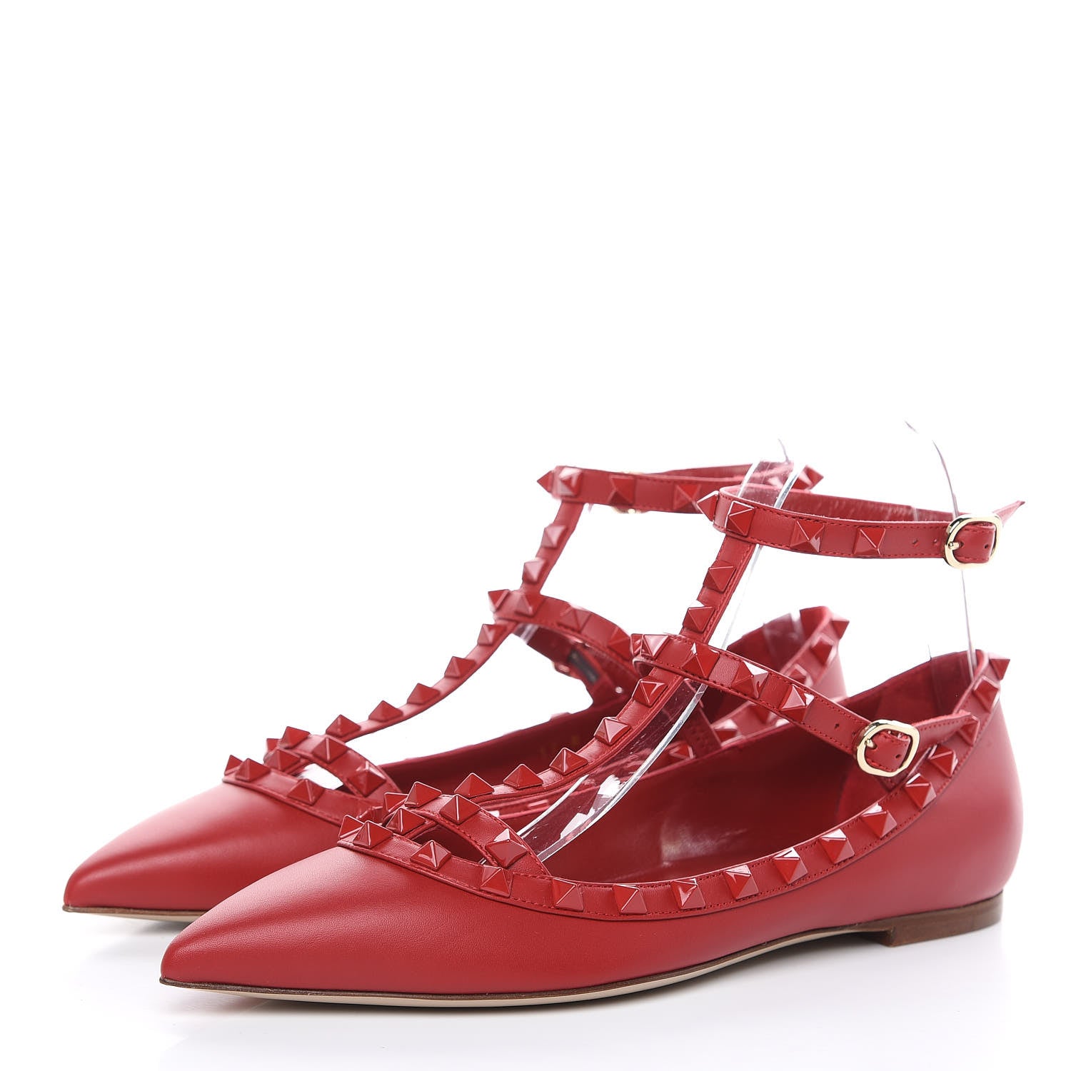Valentino Garavani Calfskin Monochrome Rockstud Cage Ballerina Flats 38 Rosso Valentino 3 of 8