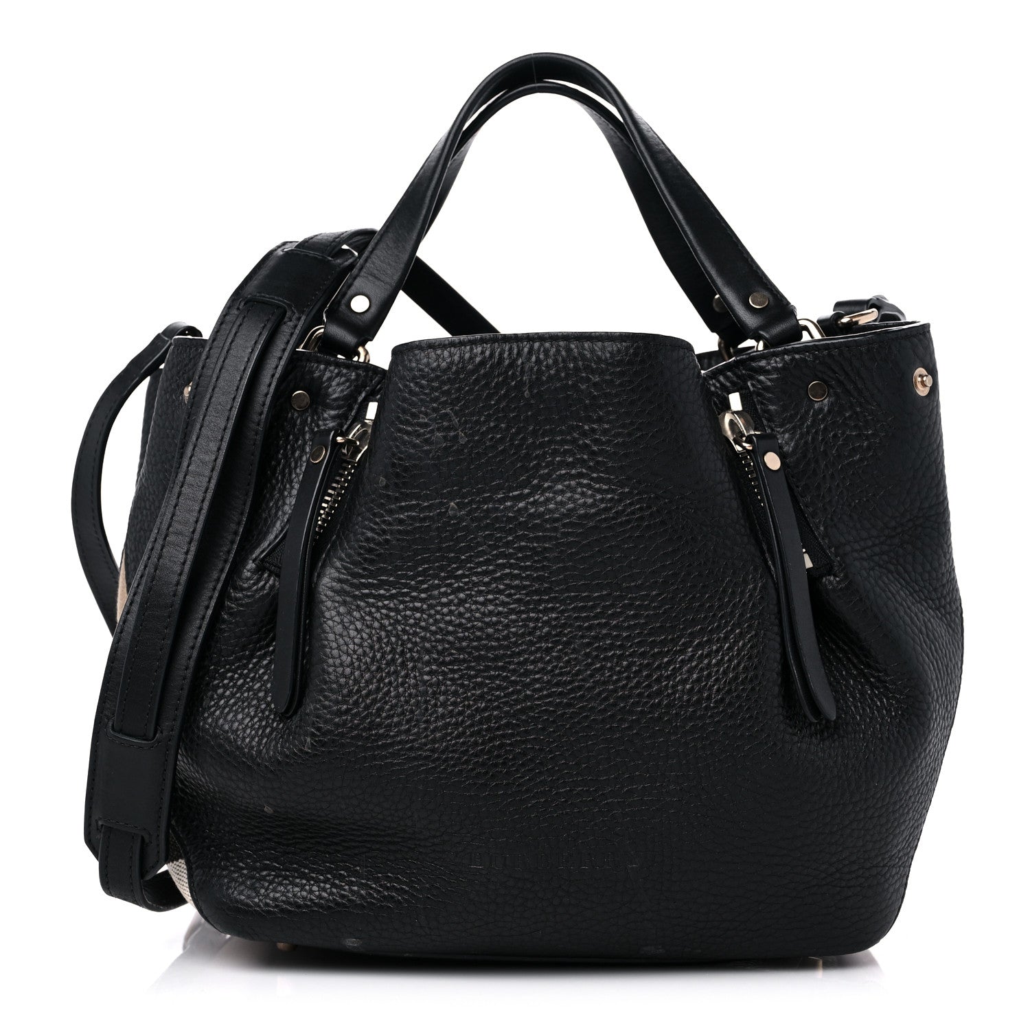 Burberry Grainy Calfskin House Check Small Maidstone Black 1 of 17