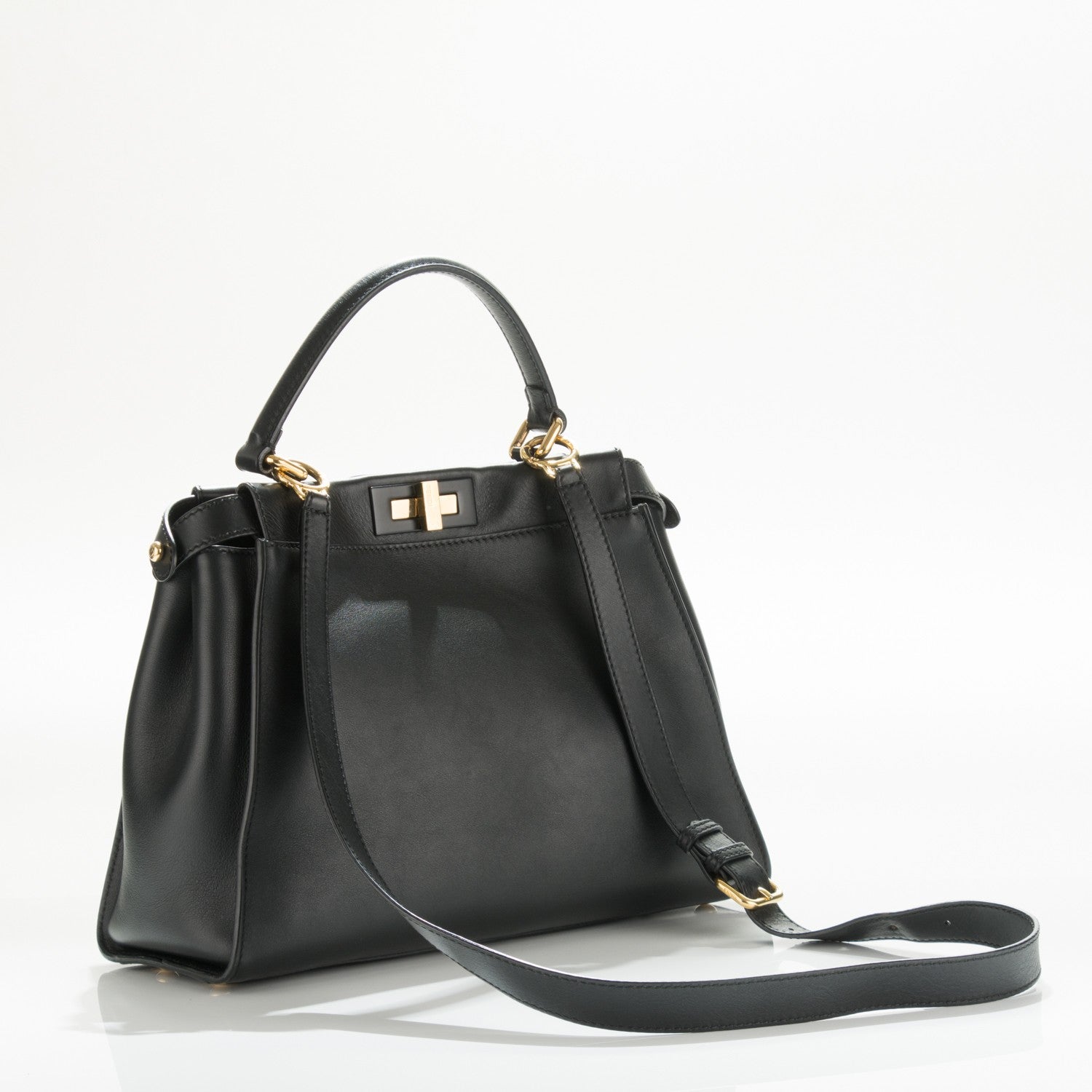 Fendi Vitello Seta Shiny Nappa Medium Peekaboo Iconic Satchel Black 10 of 14
