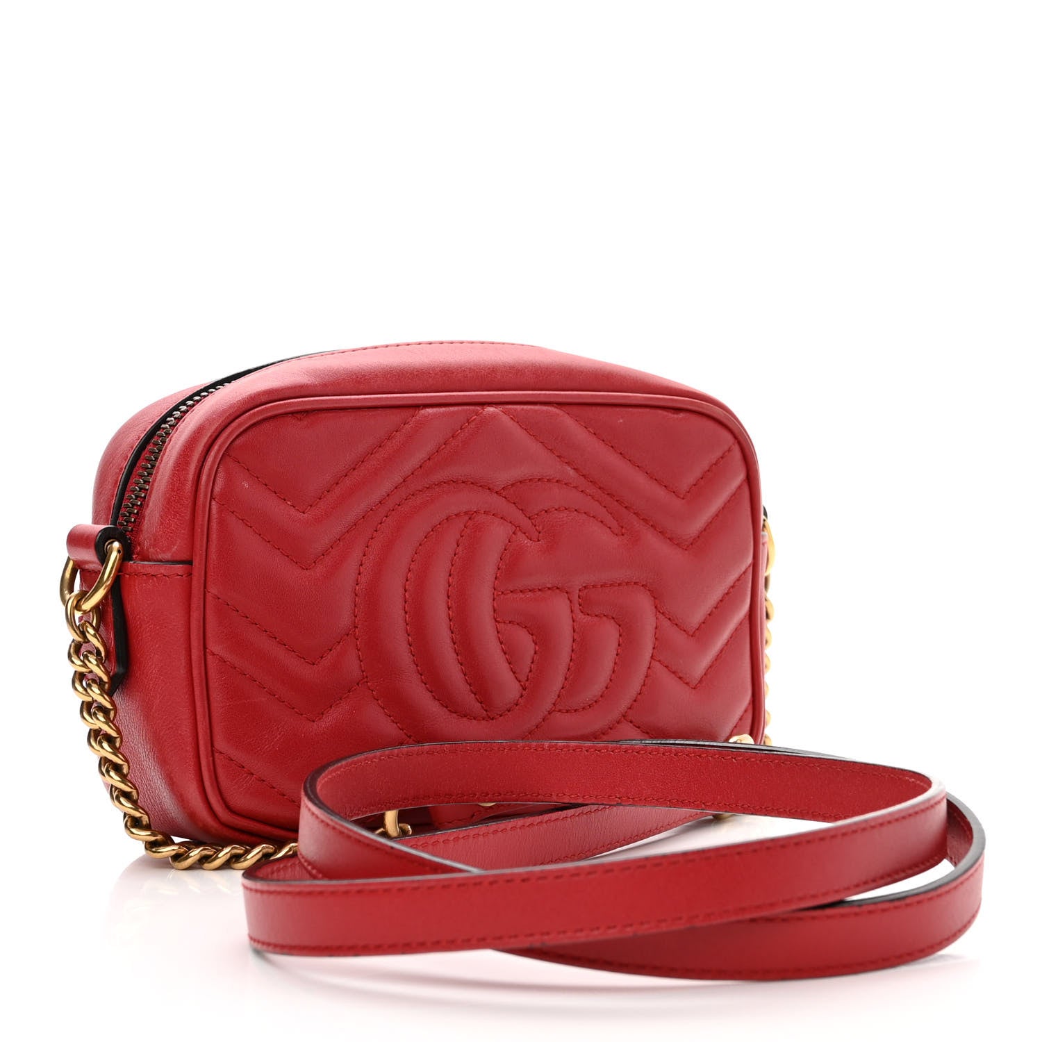 Gucci Calfskin Matelasse Mini GG Marmont Chain Shoulder Bag Hibiscus Red 3 of 12