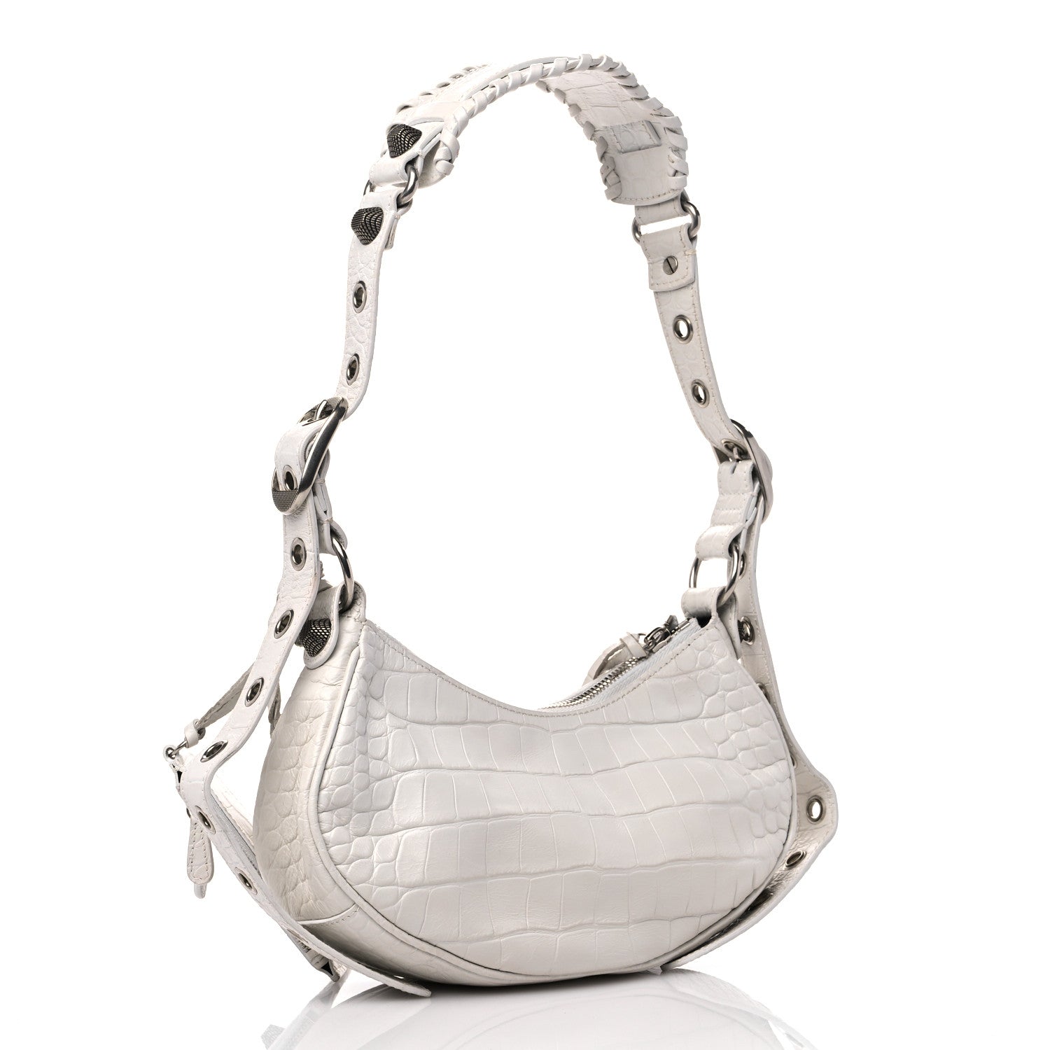 Balenciaga Extra Supple Calfskin Crocodile Embossed Le Cagole Shoulder Bag XS White 3 of 16