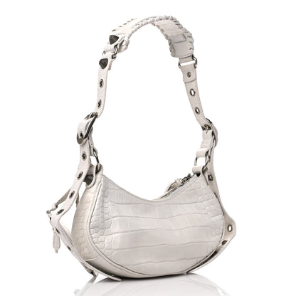 Balenciaga Extra Supple Calfskin Crocodile Embossed Le Cagole Shoulder Bag XS White 3 of 16