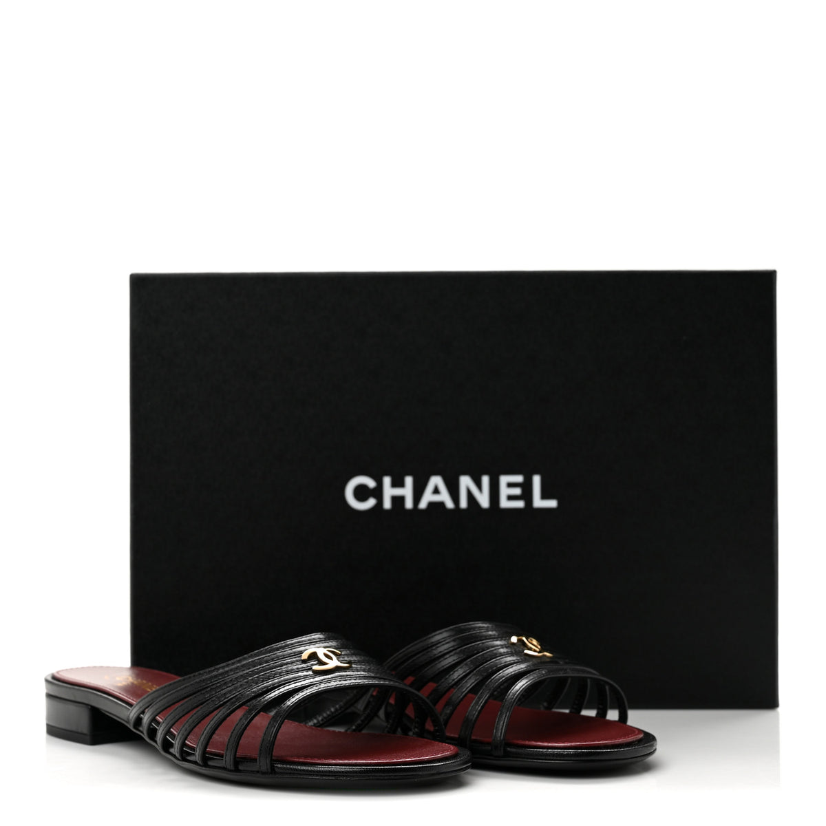Goatskin Caged CC Slide Sandals 35.5 Black