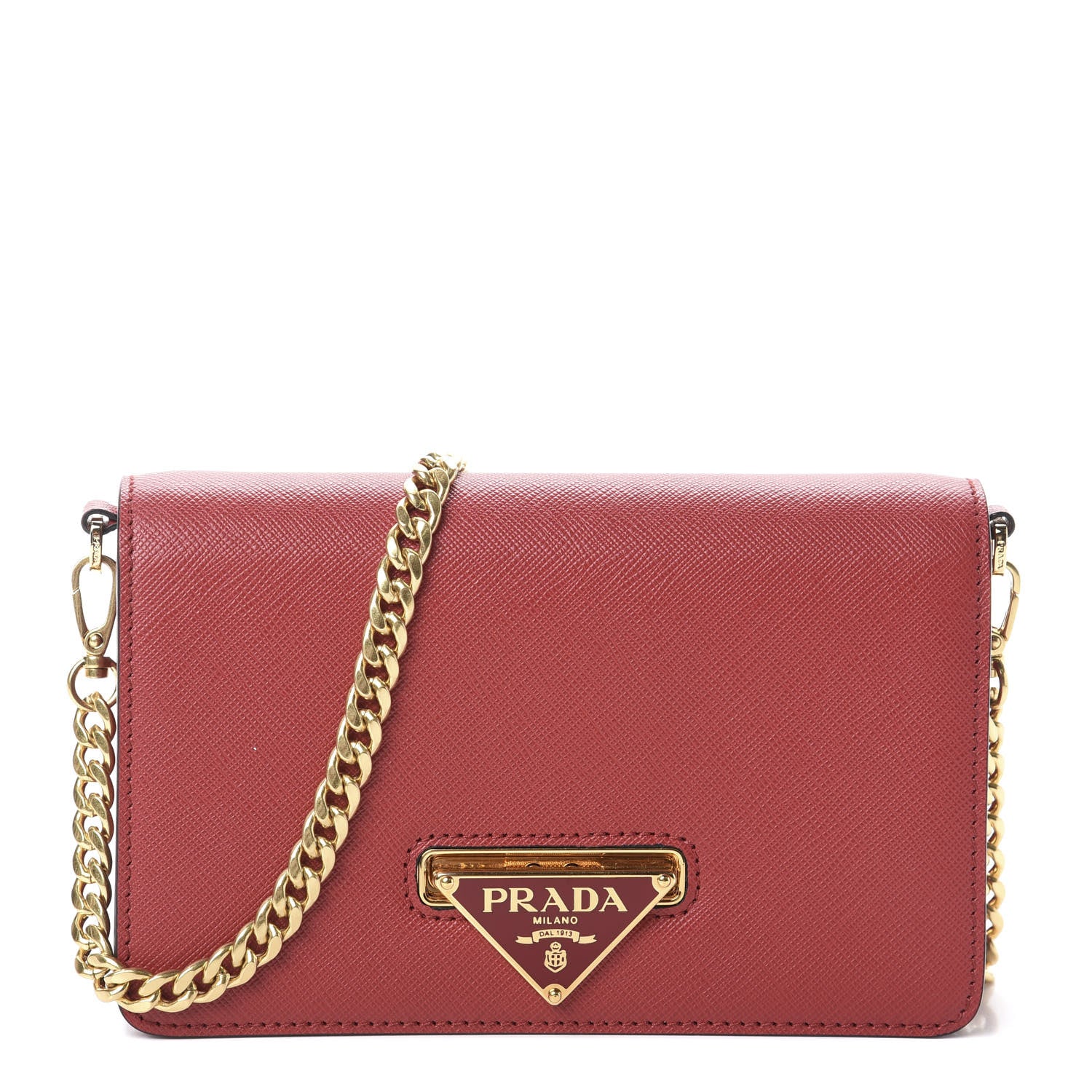 Prada Saffiano Chain Crossbody Bag Fuoco 1 of 8