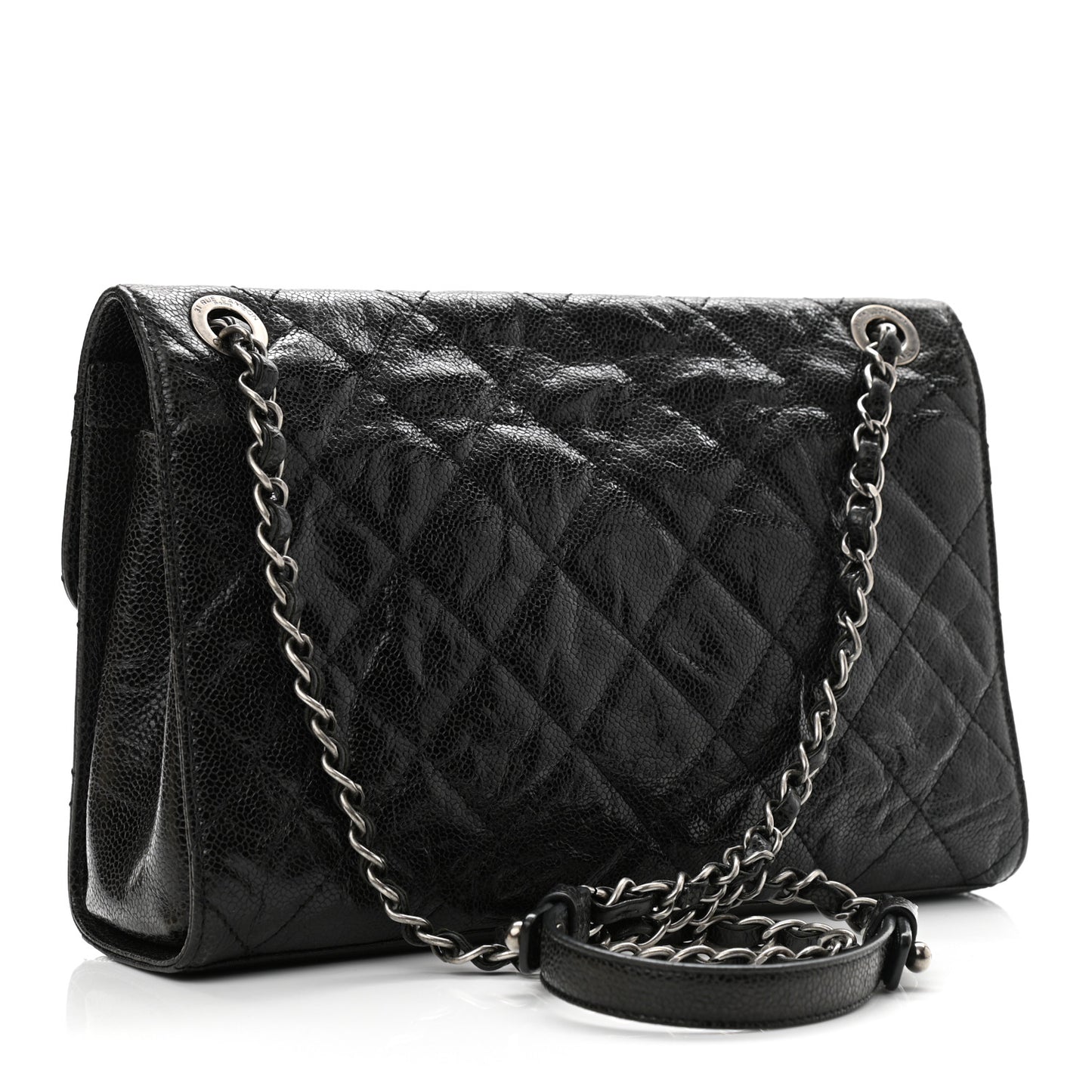 Crumpled Grained Calfskin Medium CC Crave Flap Black