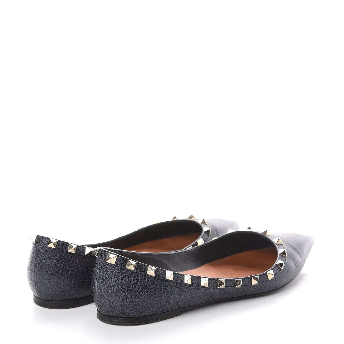 Pebbled Calfskin Rockstud Ballerina Flats 40 Deep Denim