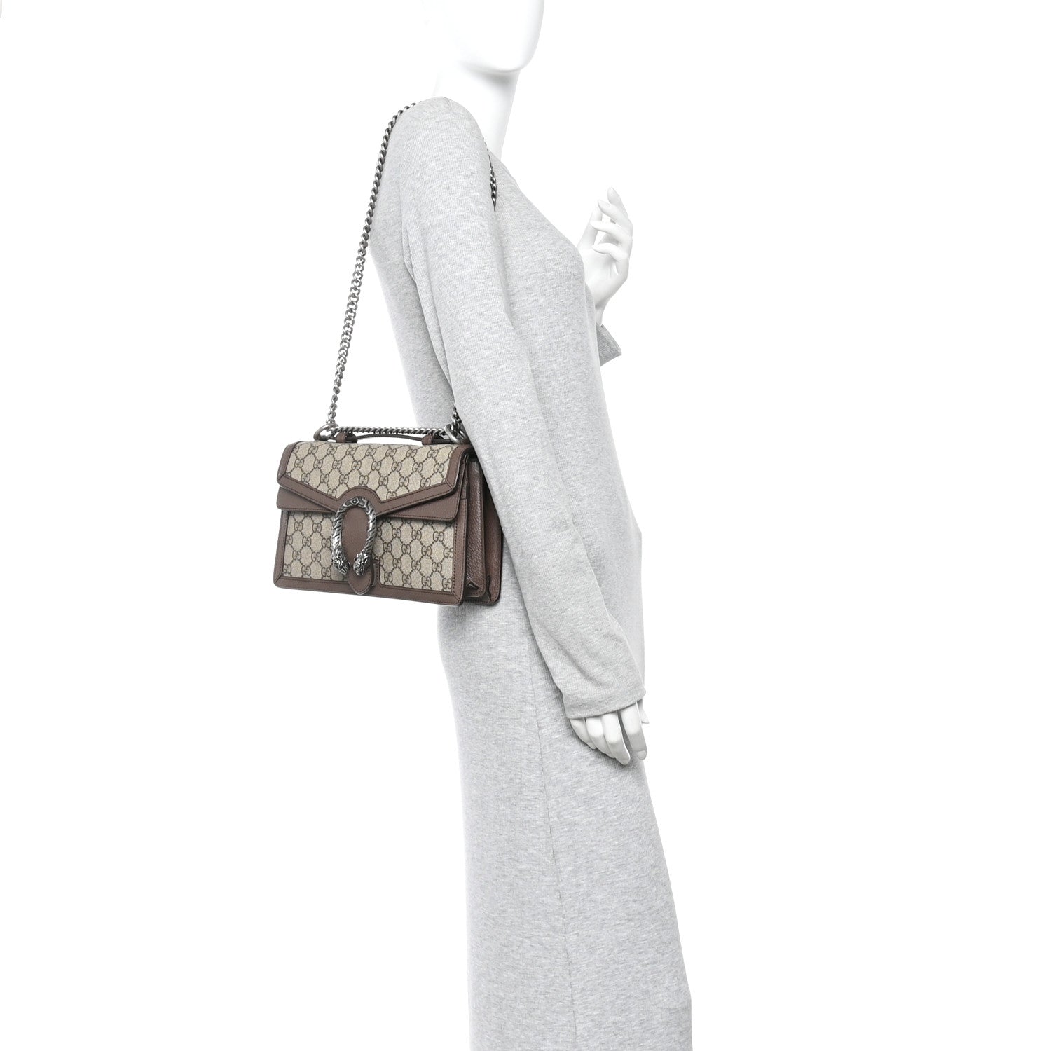 Gucci GG Supreme Monogram Textured Dollar Calfskin Top Handle Dionysus Shoulder Bag Beige Ebony New Acero 2 of 13