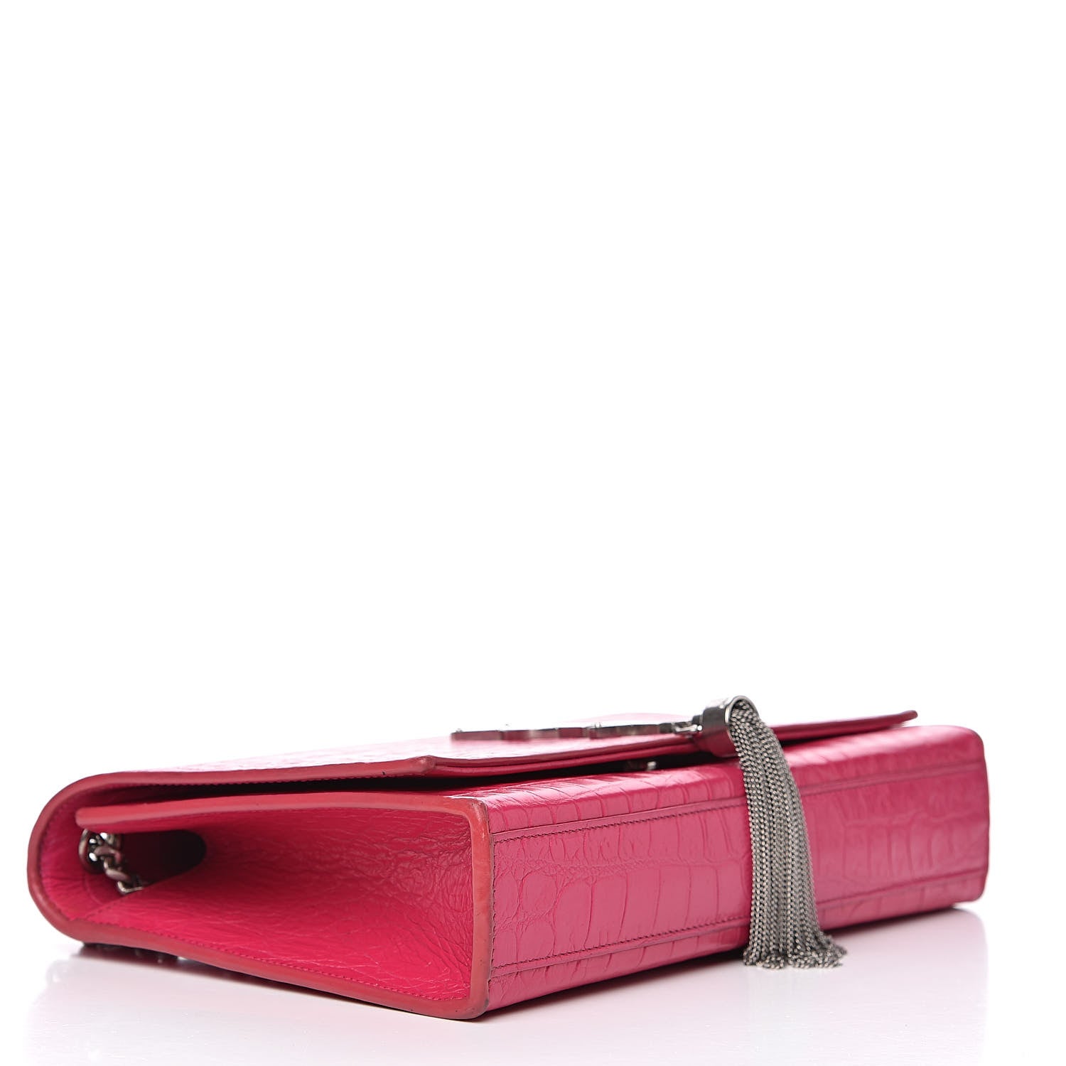 Saint Laurent Calfskin Crocodile Embossed Medium Classic Monogram Kate Tassel Satchel Fuchsia 4 of 15