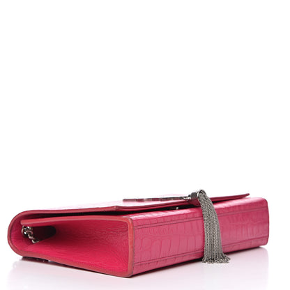 Saint Laurent Calfskin Crocodile Embossed Medium Classic Monogram Kate Tassel Satchel Fuchsia 4 of 15