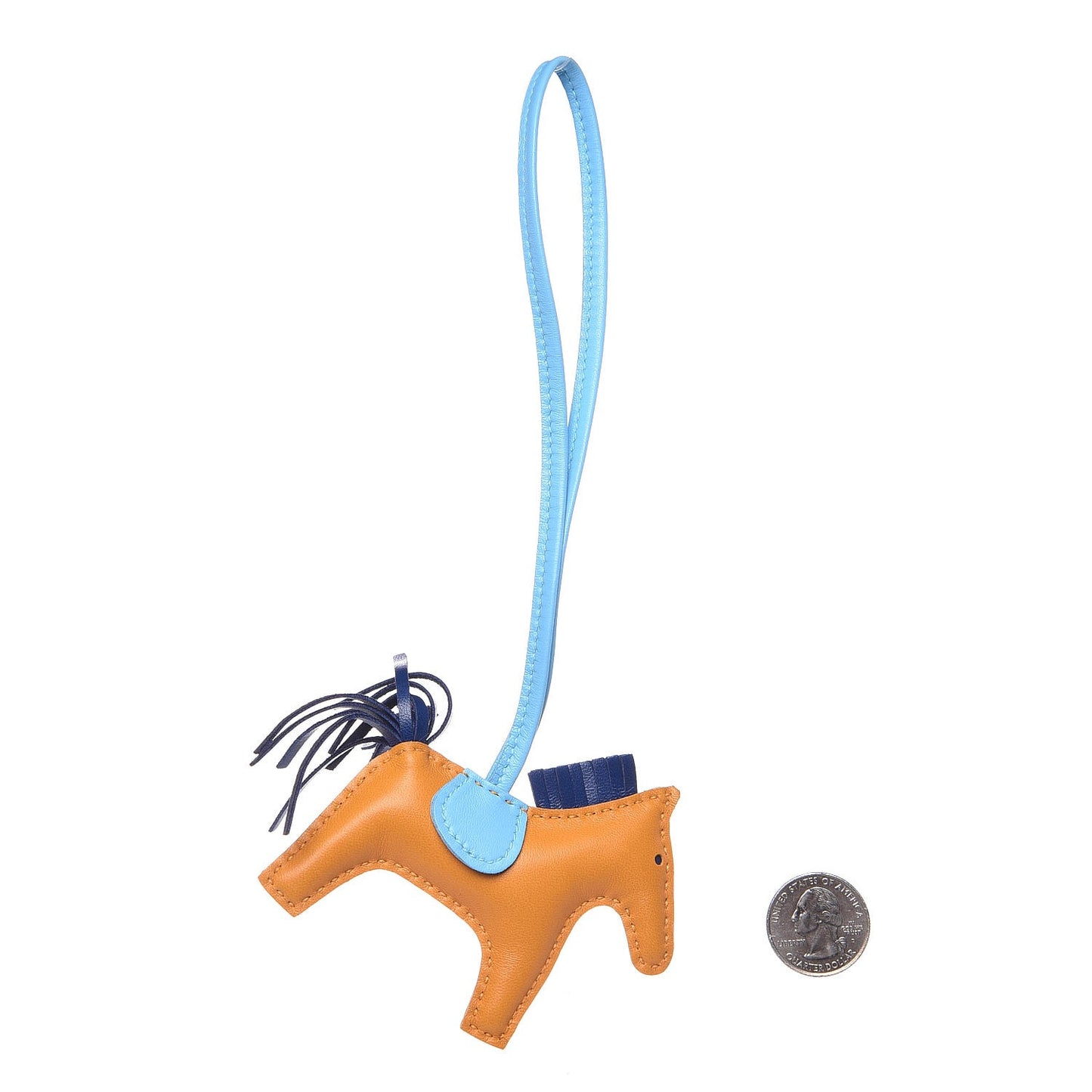 Milo Lambskin Grigri Rodeo Horse Bag Charm PM Naturel Bouton D'Or Celeste Bleu Saphir