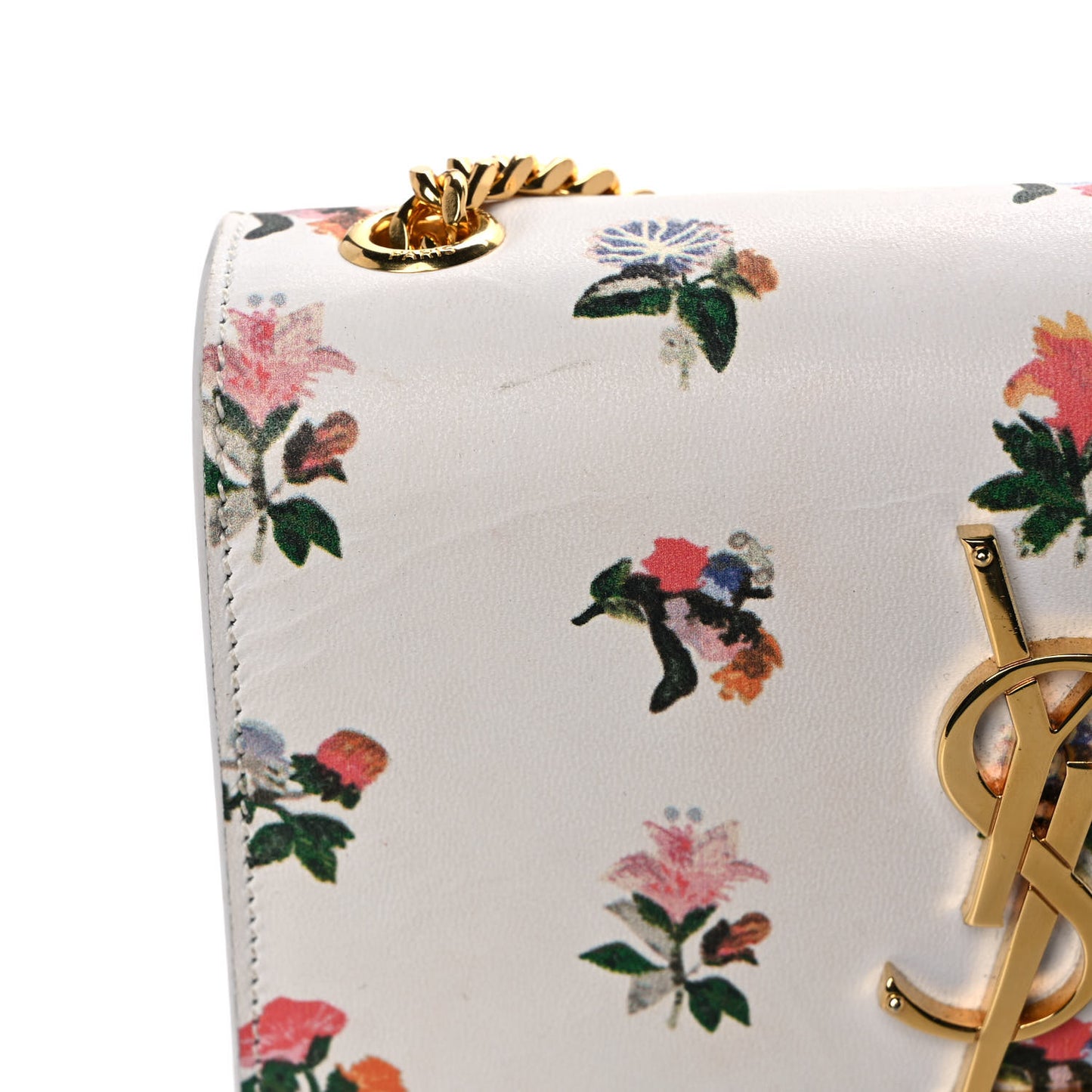 Calfskin Prairie Flower Printed Small Classic Monogram Kate Satchel White