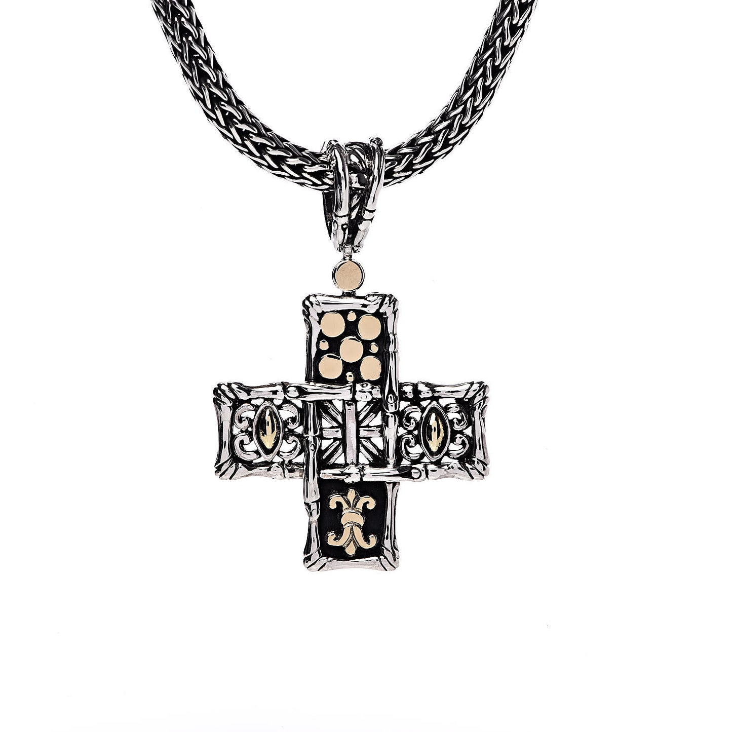 Sterling Silver 18K Yellow Gold Cross Pendant Necklace