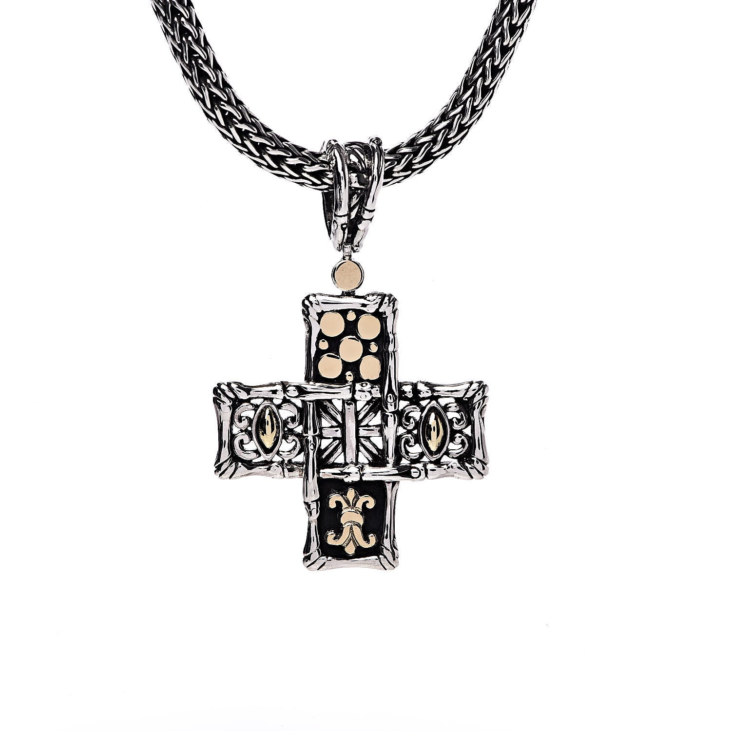 John Hardy Sterling Silver 18K Yellow Gold Cross Pendant Necklace 4 of 6