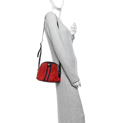 Gucci Suede Patent Web GG Small Ophidia Dome Shoulder Bag Hibiscus Red 2 of 11