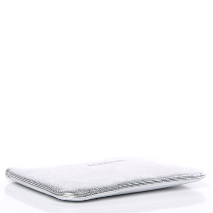 Balenciaga Metallic Goatskin Logo Large Everyday Zip Pouch Argent Black 4 of 8