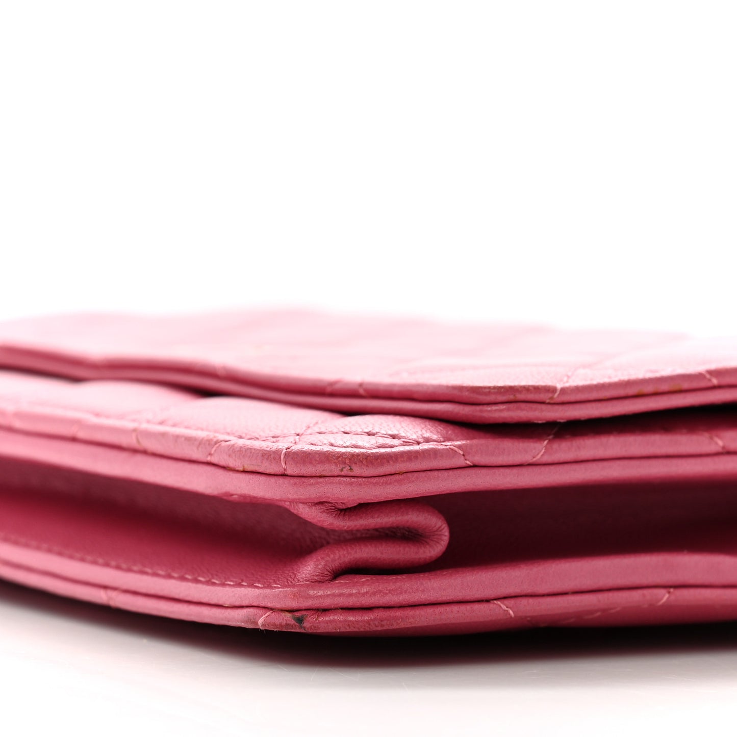 Lambskin Quilted Wallet On Chain WOC Dark Pink