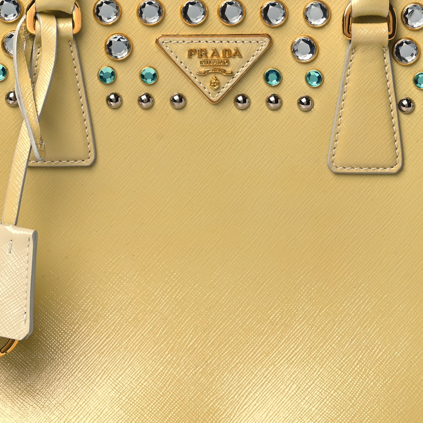 Saffiano Vernice Studded Crystal Galleria Double Zip Tote Talco