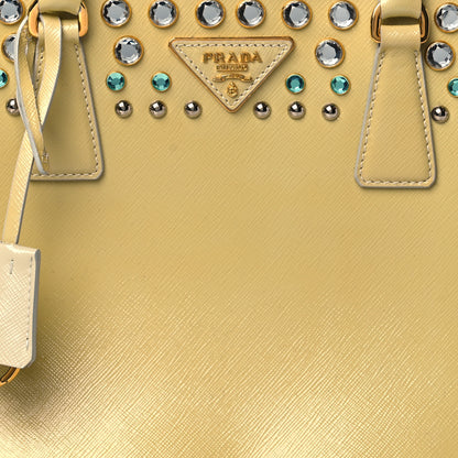 Prada Saffiano Vernice Studded Crystal Galleria Double Zip Tote Talco 7 of 9