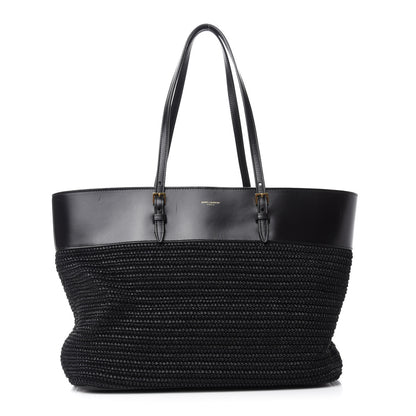 Saint Laurent Calfskin Raffia Medium Shopper Tote Black 1 of 10