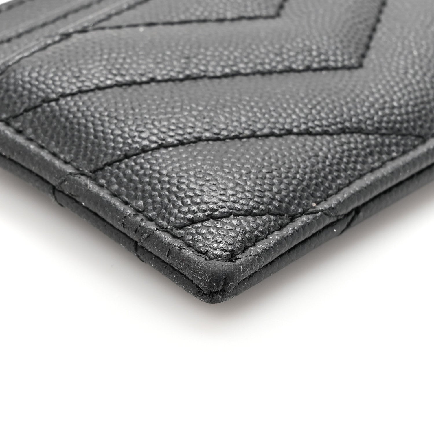 Saint Laurent Grain De Poudre Matelasse Chevron Monogram Credit Card Case Black 11 of 14