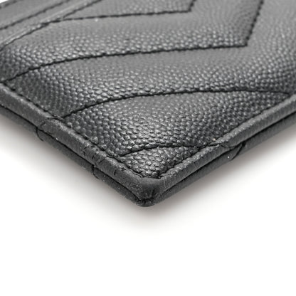 Saint Laurent Grain De Poudre Matelasse Chevron Monogram Credit Card Case Black 11 of 14