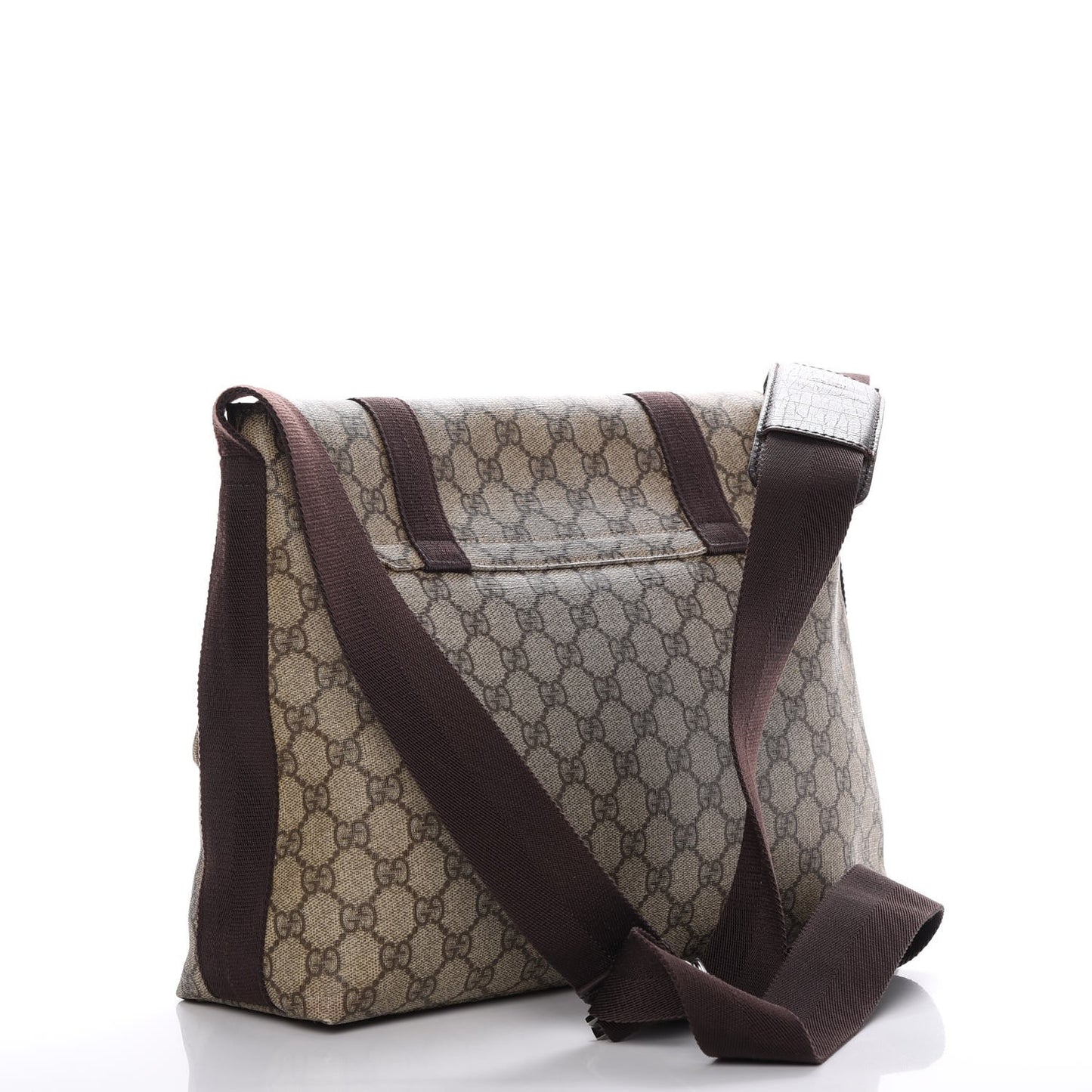 GG Plus Monogram Large Double Buckle Flap Messenger Bag Beige Dark Brown