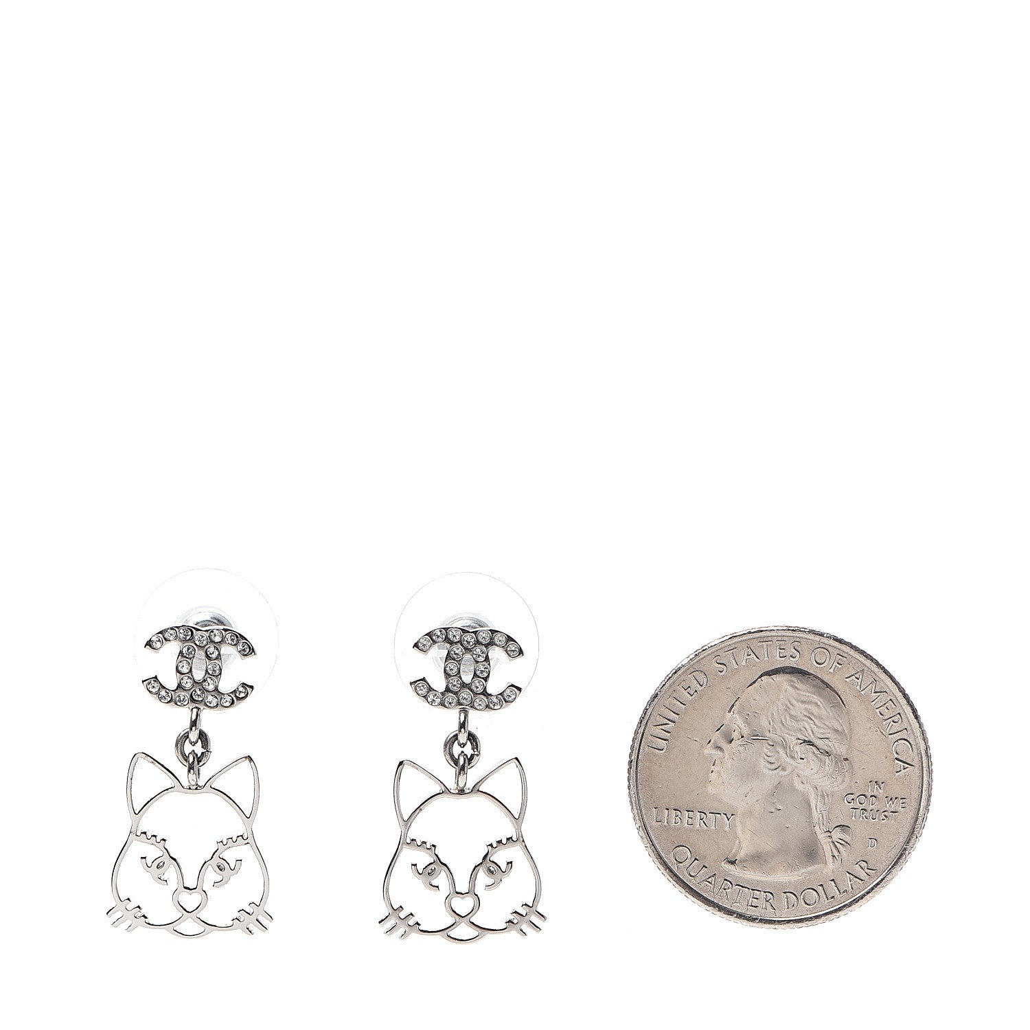 Chanel Crystal Emoji Choupette Cat CC Earrings Silver 2 of 5