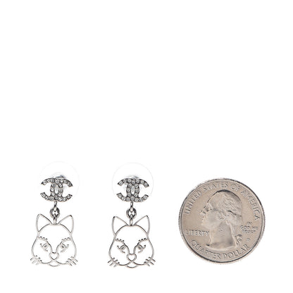 Chanel Crystal Emoji Choupette Cat CC Earrings Silver 2 of 5