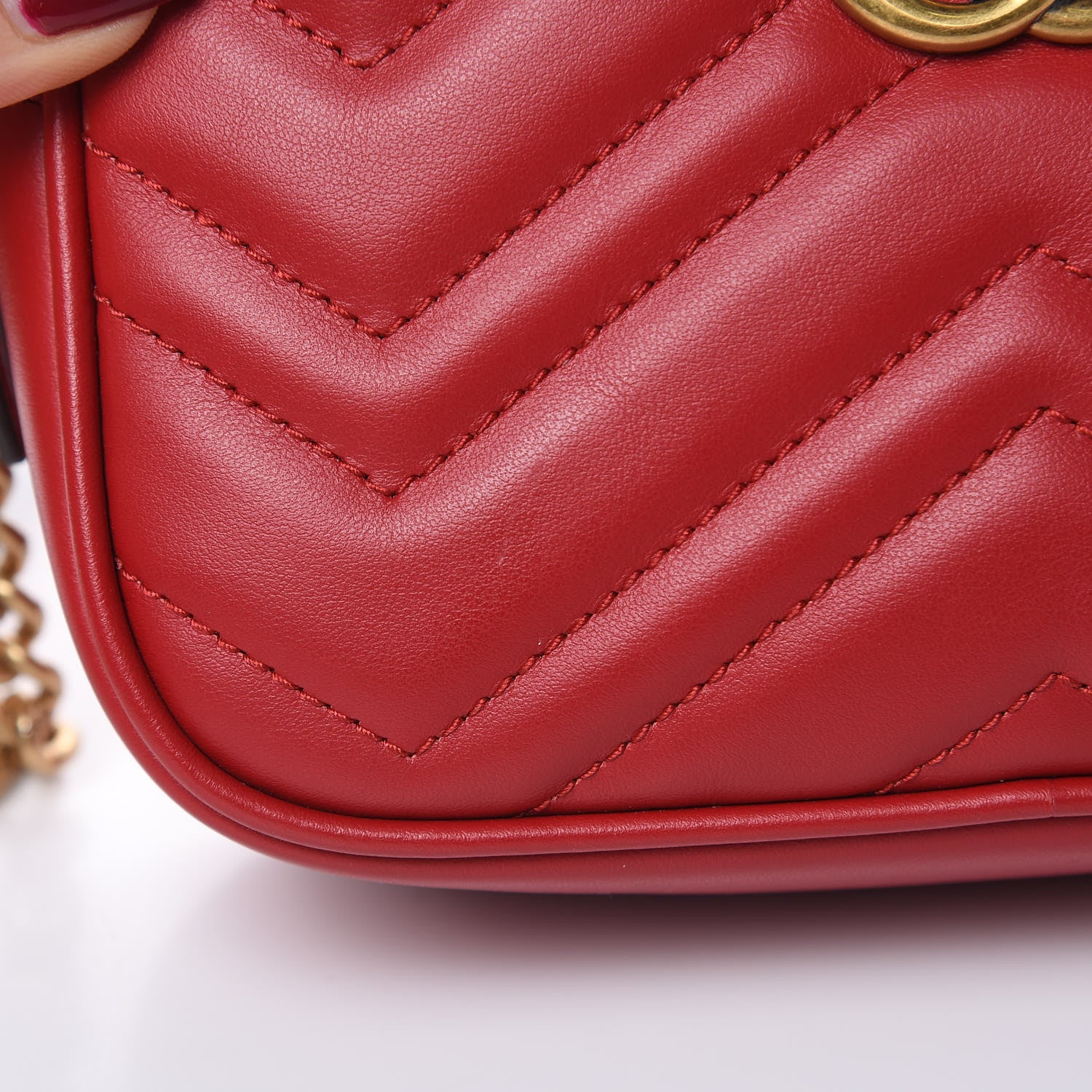 Gucci Calfskin Matelasse Mini GG Marmont Chain Shoulder Bag Hibiscus Red 10 of 11