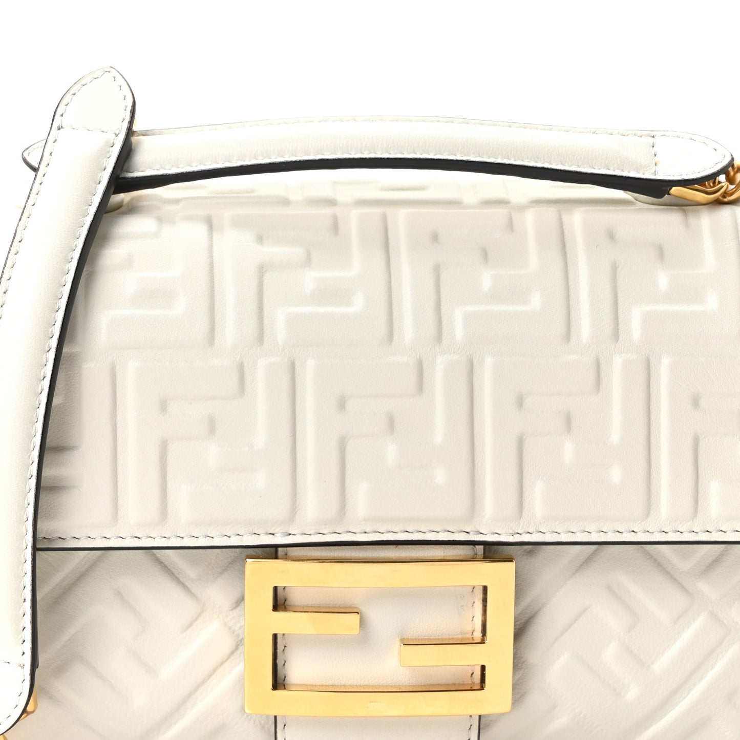 Nappa Small FF Embossed Midi Chain Baguette White