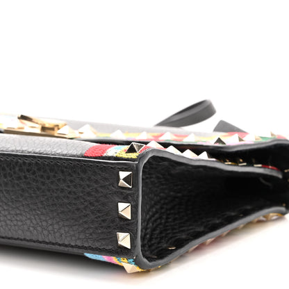 Valentino Garavani Pebbled Calfskin Embroidered Medium Rockstud Flip Lock Crossbody Bag Black 9 of 10