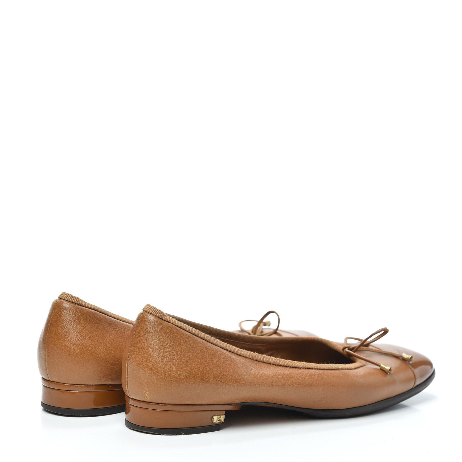 Chanel Lambskin Patent CC Cap Toe Ballerina Flats 37 Camel 4 of 7