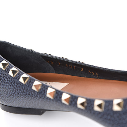 Valentino Garavani Pebbled Calfskin Rockstud Ballerina Flats 39.5 Deep Denim 9 of 10