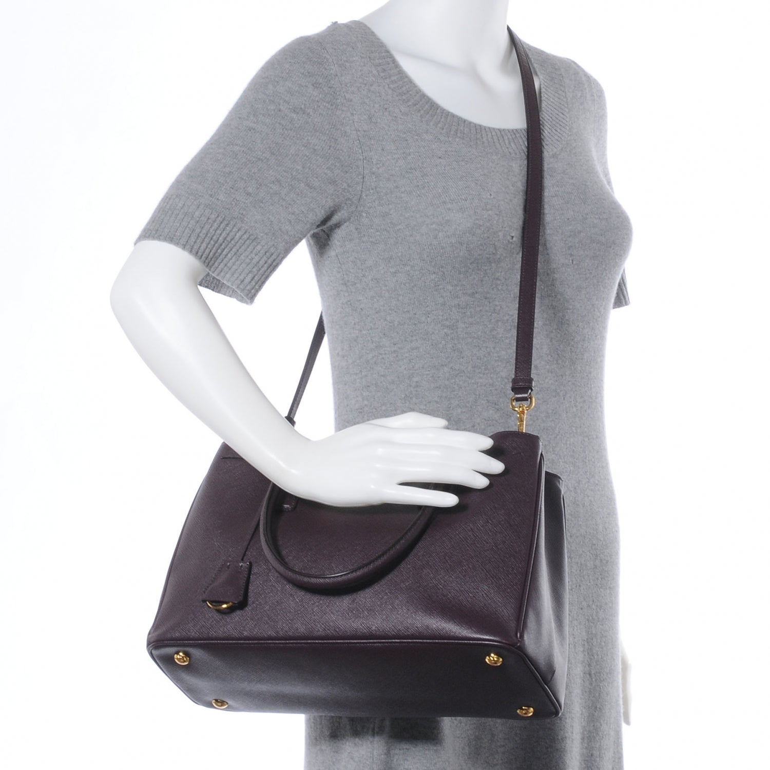 Prada Saffiano Lux Medium Tote Bordeaux 2 of 10