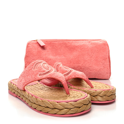 Chanel Terry Cloth Raffia CC Logo Thong Sandals 40 Pink 9 of 9