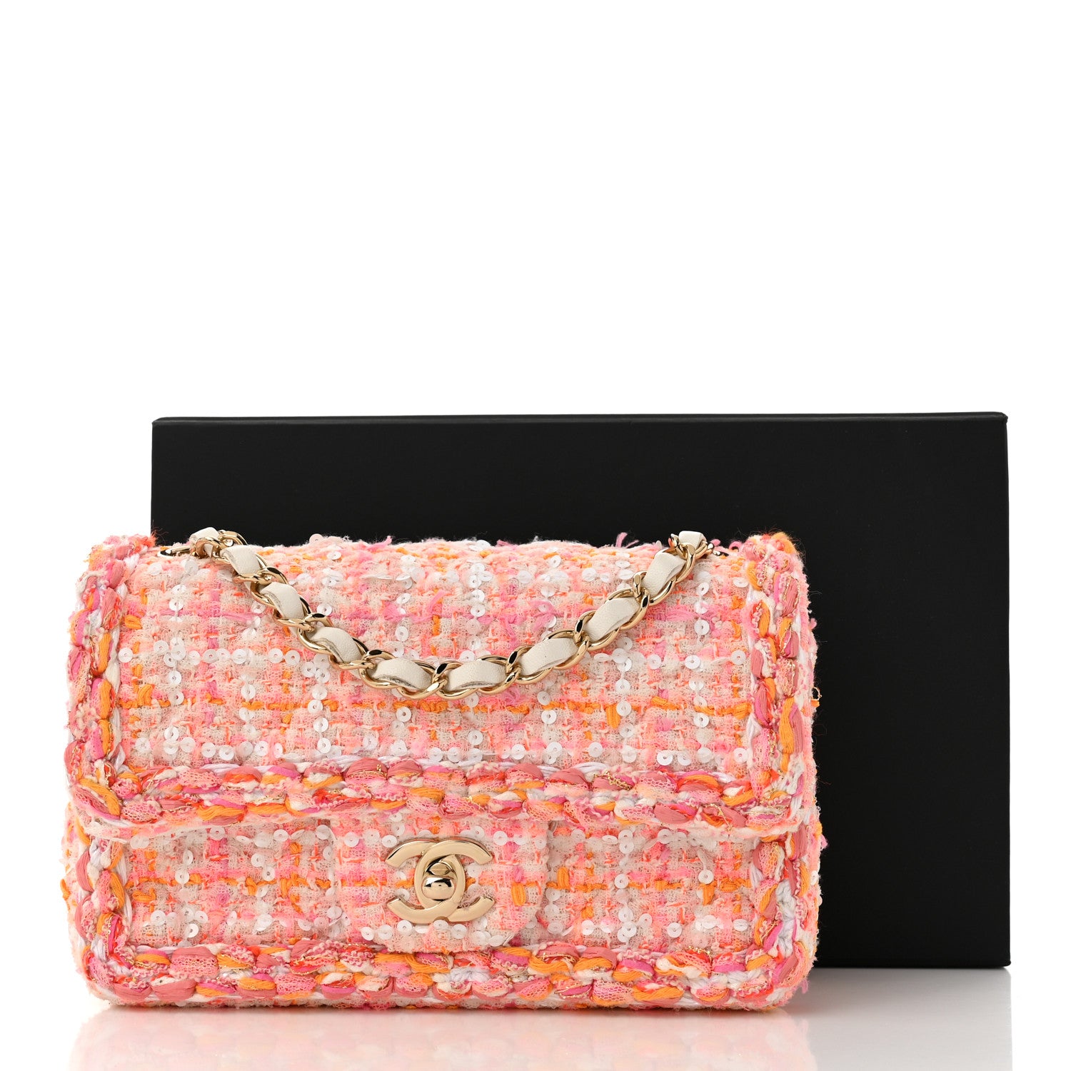 Chanel Tweed Braid Sequin Mini Flap White Pink Orange 11 of 11