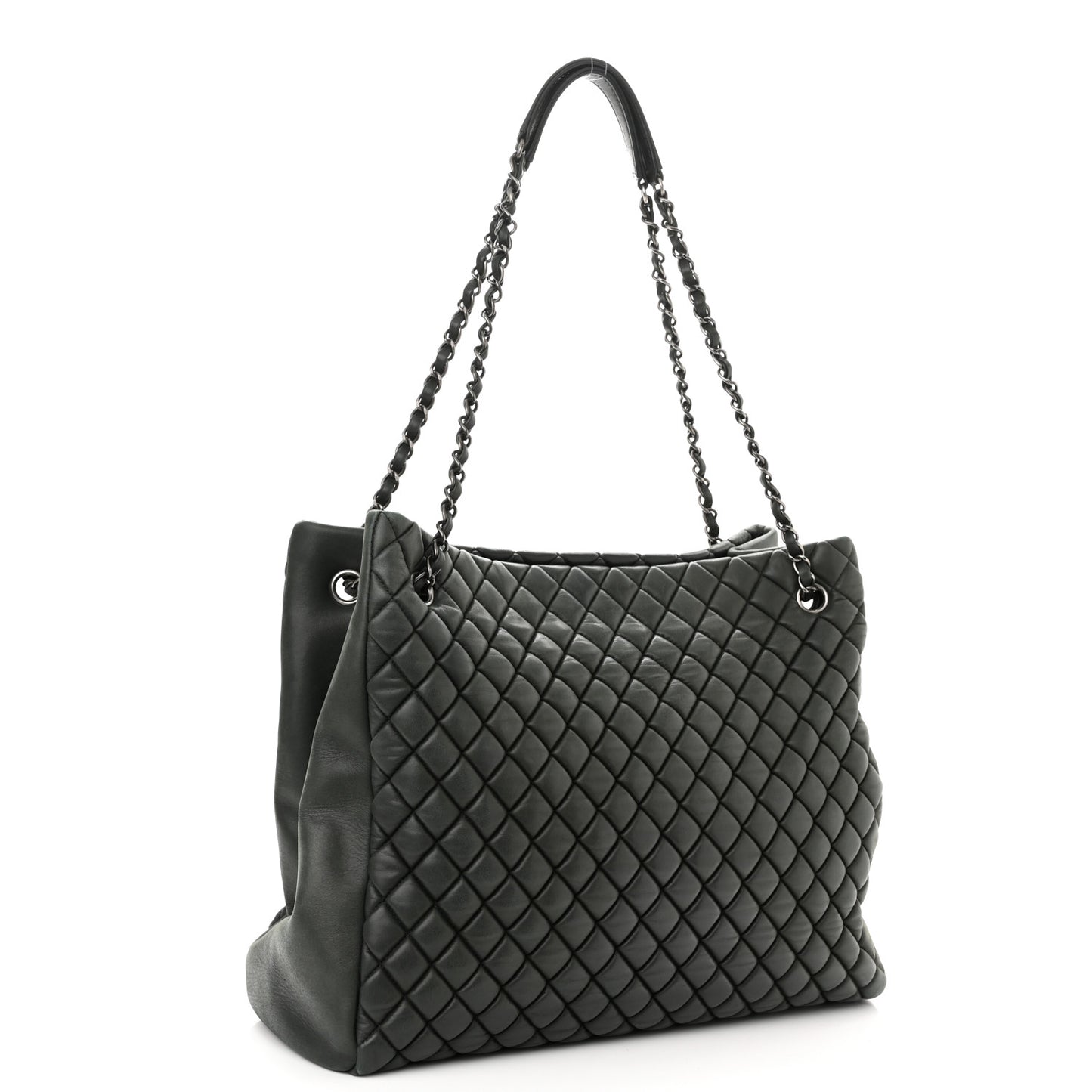 Iridescent Calfskin Quilted New Bubble North South Tote Dark Green