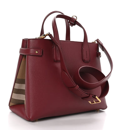 Burberry Grainy Calfskin House Check Medium Banner Tote Crimson 3 of 10