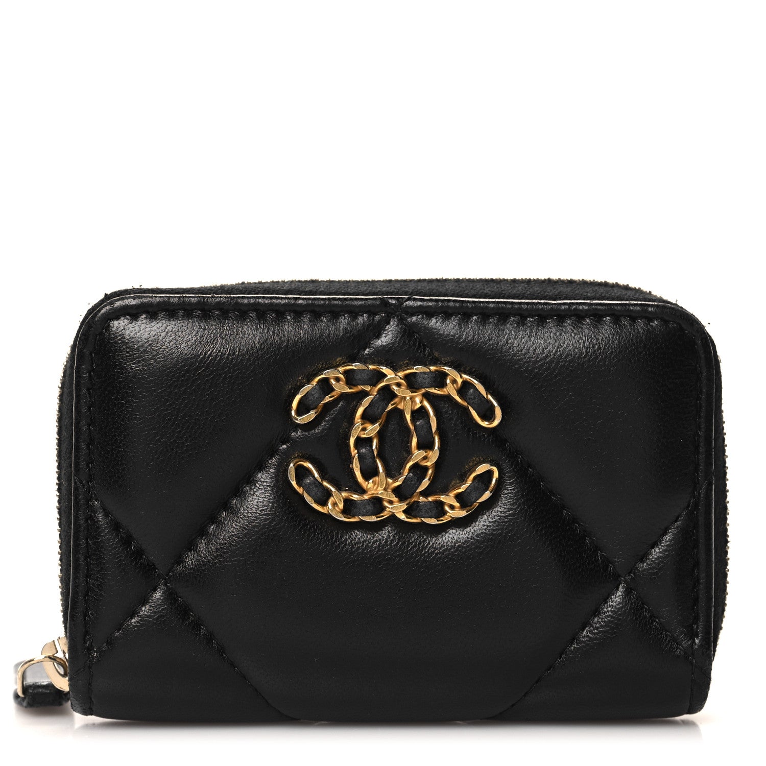 Chanel Lambskin Quilted Chanel 19 Zip Around Coin Purse Wallet Black 1 of 8